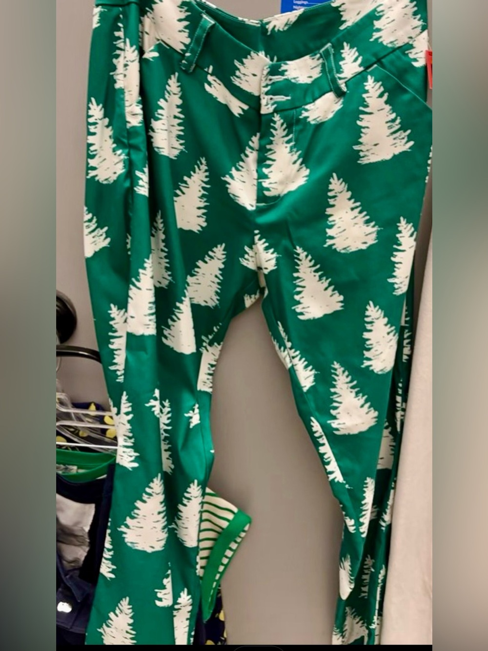 Holiday themed LoudMouth Golf Green & White Pine Tree Print Pants